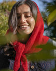 Damson Madder Knitted Pointelle Triangle Scarf - Red