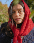 Damson Madder Knitted Pointelle Triangle Scarf - Red