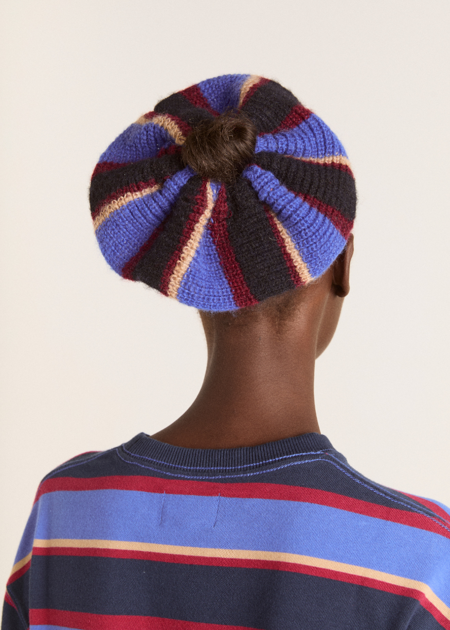 Damson Madder Knitted Scrunchie in Burgundy/Navy Stripe
