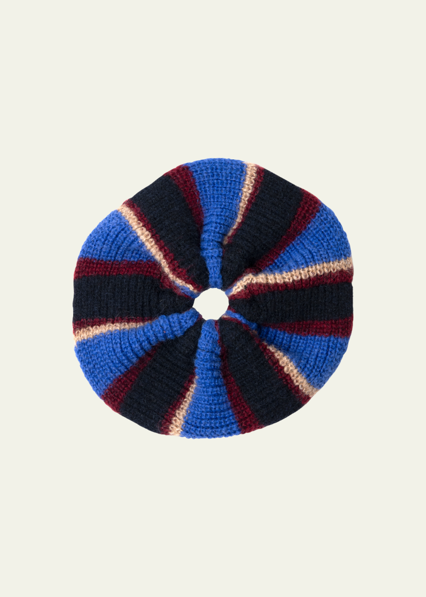 Damson Madder Knitted Scrunchie in Burgundy/Navy Stripe