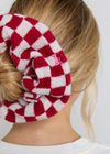 Damson Madder Knitted Scrunchie in Red & Ecru Gingham