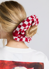 Damson Madder Knitted Scrunchie in Red & Ecru Gingham