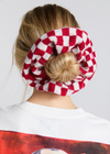 Damson Madder Knitted Scrunchie in Red & Ecru Gingham