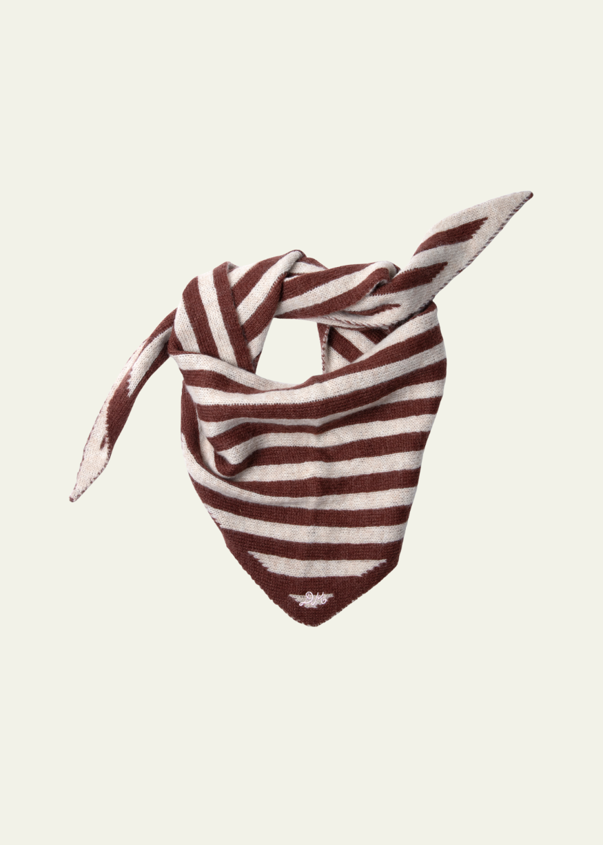 Damson Madder Knitted Stripe Triangle Scarf - Choc & Ecru