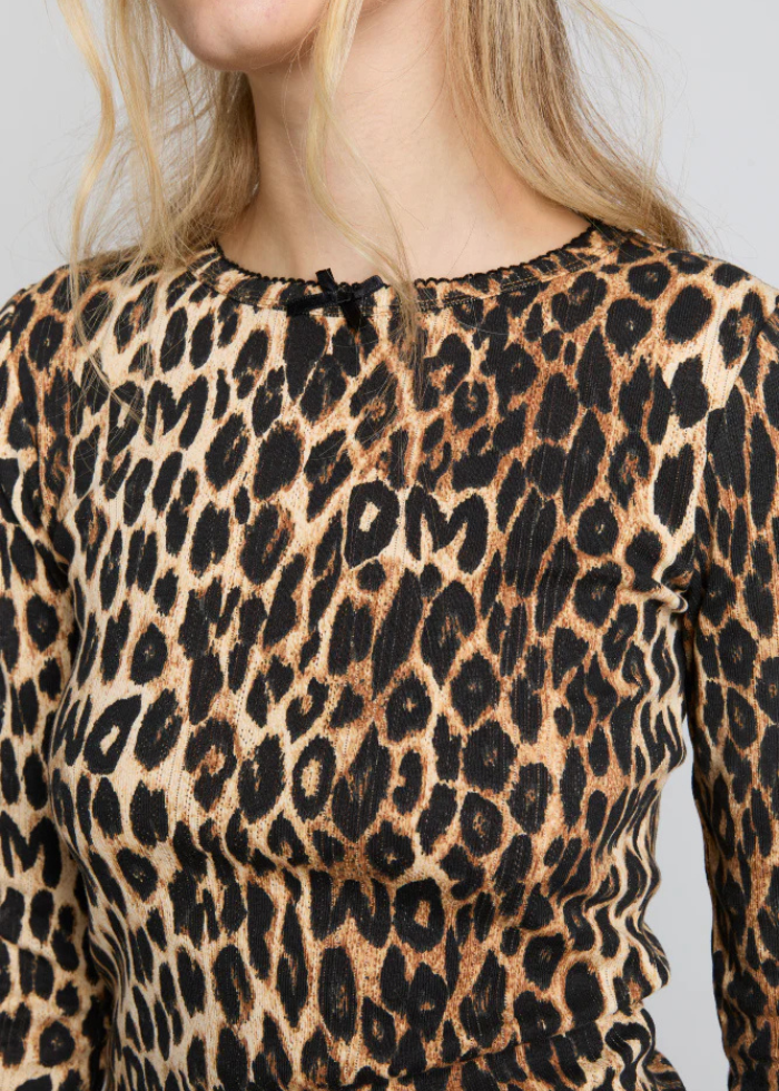 Damson Madder Lua Long Sleeve Pointelle Top - Leopard