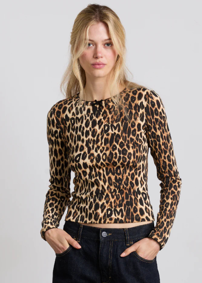 Damson Madder Lua Long Sleeve Pointelle Top - Leopard
