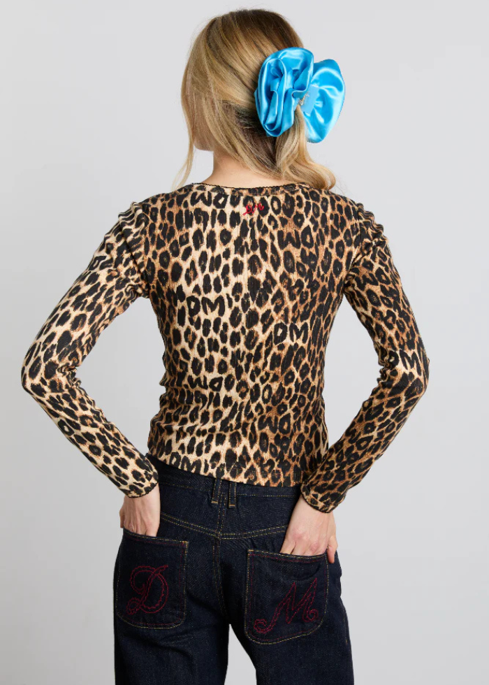 Damson Madder Lua Long Sleeve Pointelle Top - Leopard