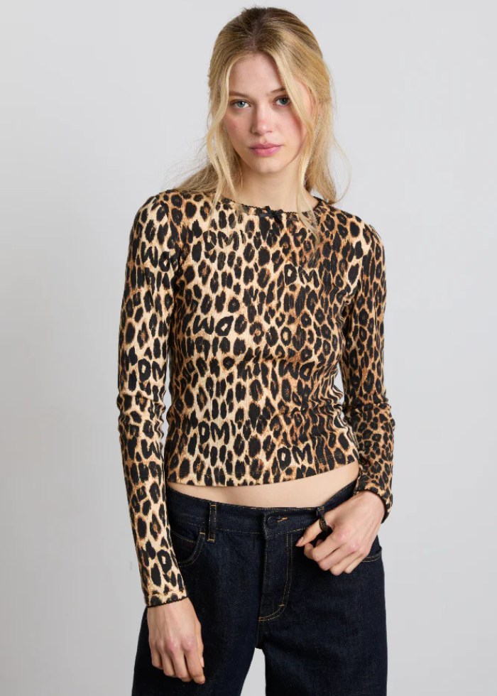 Damson Madder Lua Long Sleeve Pointelle Top - Leopard