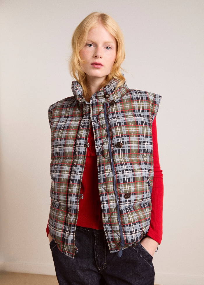 Damson Madder Pearl Hooded Puffer - Multi Check