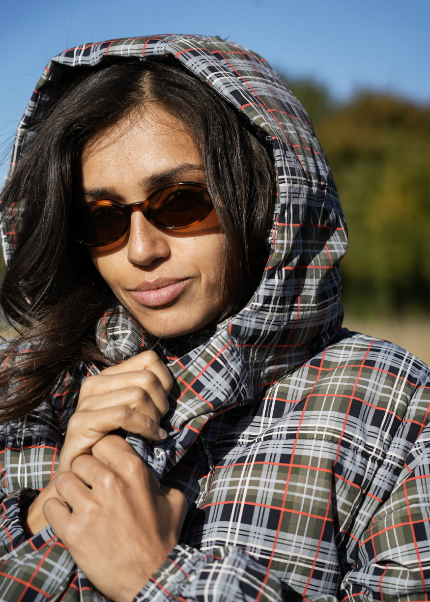 Damson Madder Pearl Hooded Puffer - Multi Check