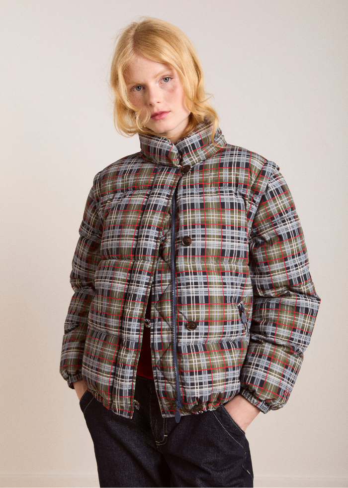 Damson Madder Pearl Hooded Puffer - Multi Check