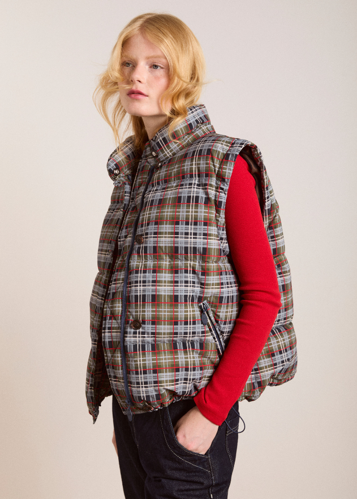 Damson Madder Pearl Hooded Puffer - Multi Check