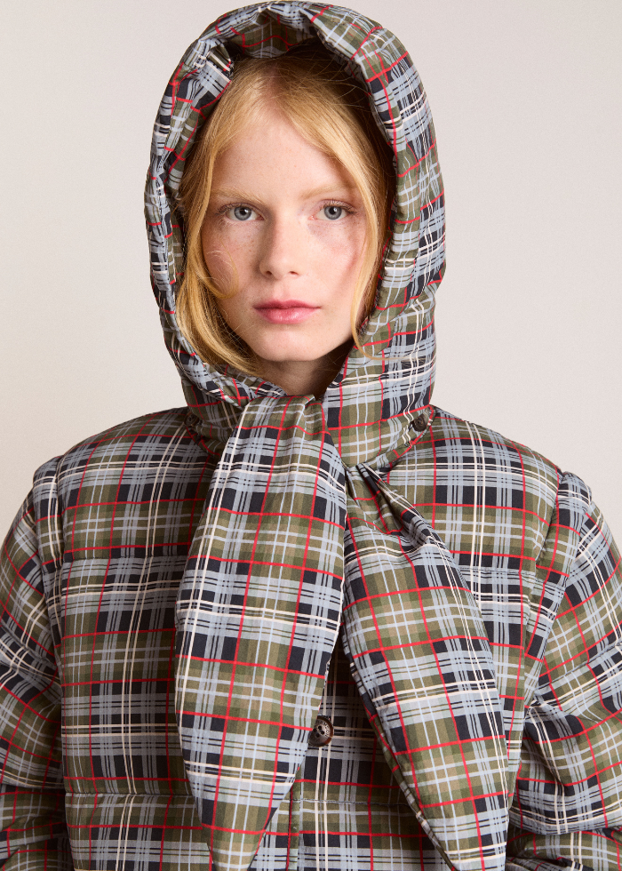 Damson Madder Pearl Hooded Puffer - Multi Check