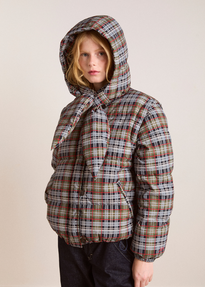 Damson Madder Pearl Hooded Puffer - Multi Check