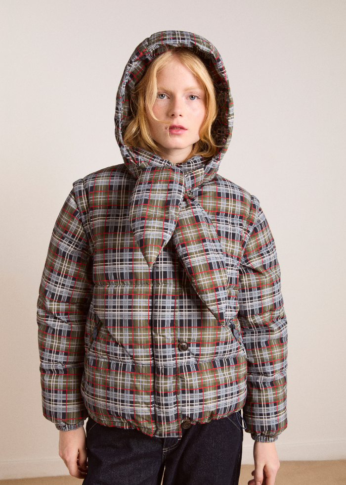 Damson Madder Pearl Hooded Puffer - Multi Check