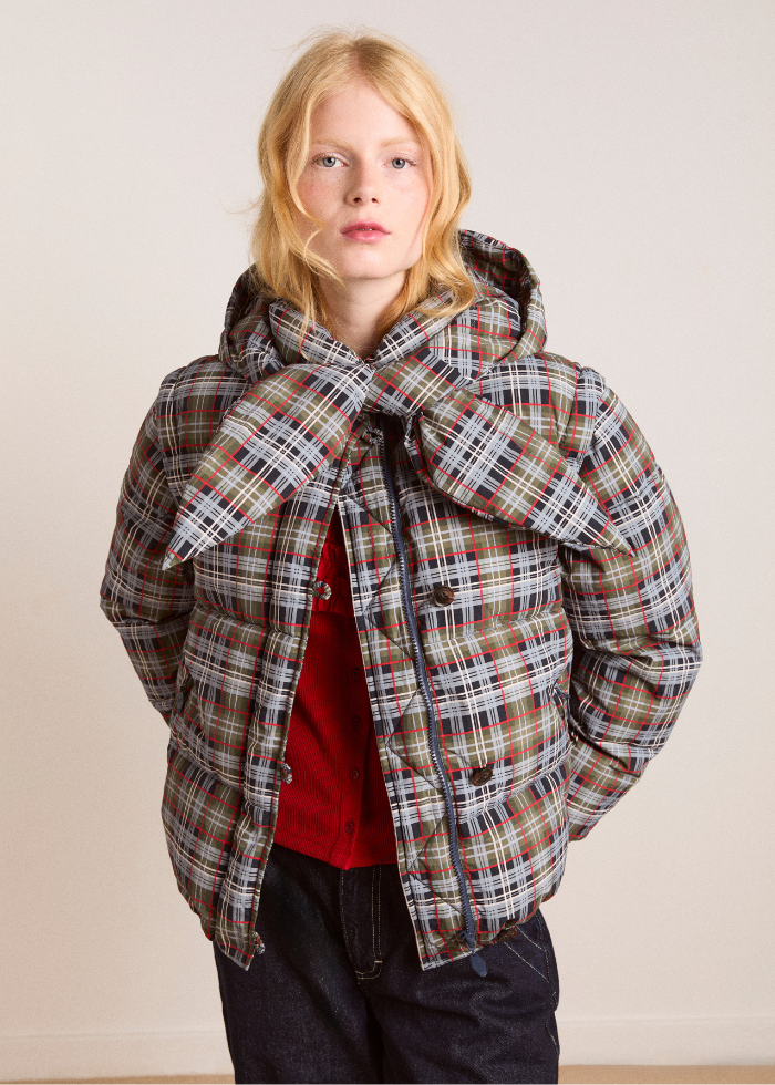 Damson Madder Pearl Hooded Puffer - Multi Check