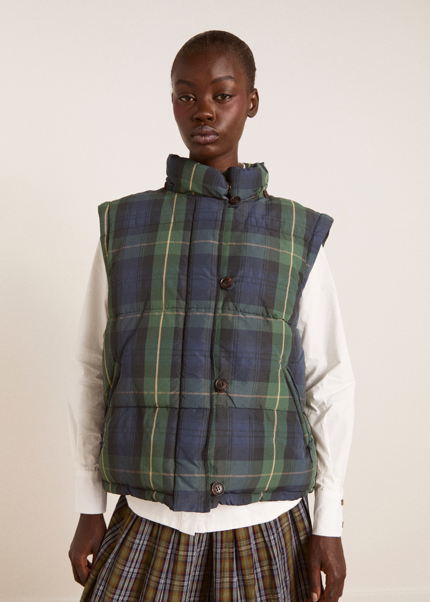 Damson Madder Pearl Hooded Puffer - Navy Check