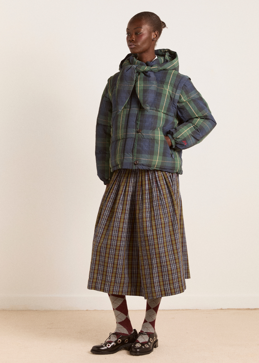 Damson Madder Pearl Hooded Puffer - Navy Check