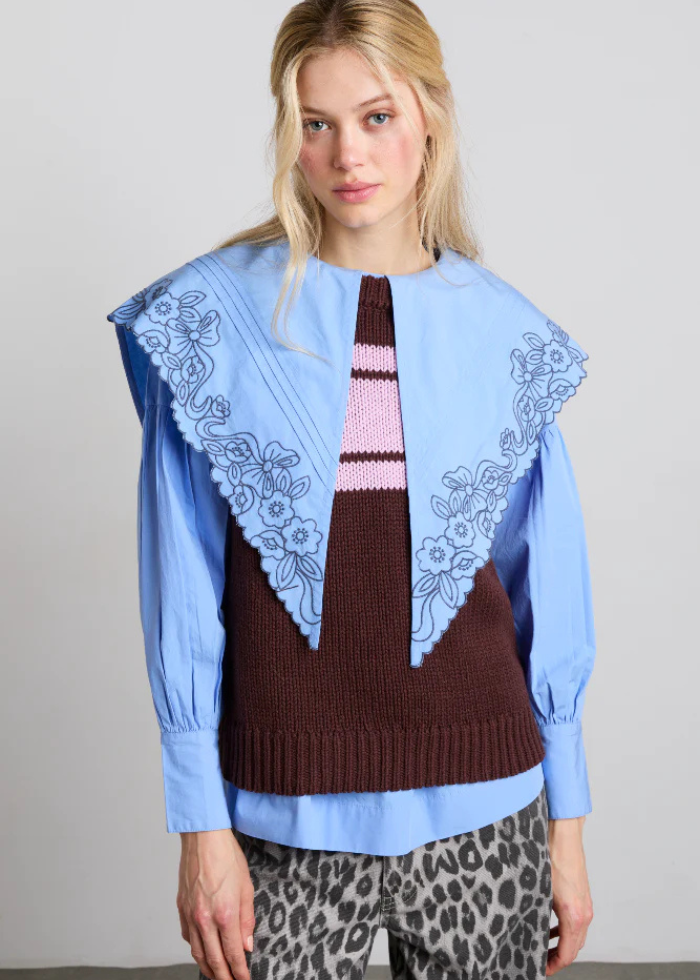 Damson Madder Poppy Jumper with Removable Sleeves - Burgundy &amp; Lilac