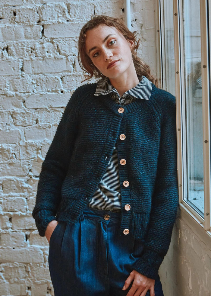 Emile et Ida Clay Wool Cardigan in Midnight Blue