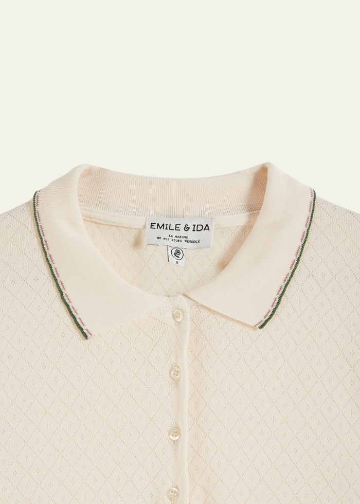 Emile et Ida Cream Pointelle Modal Polo Top