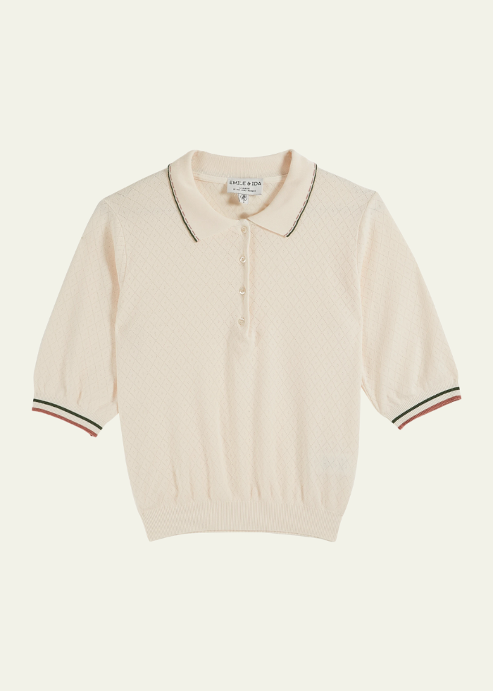 Emile et Ida Cream Pointelle Modal Polo Top