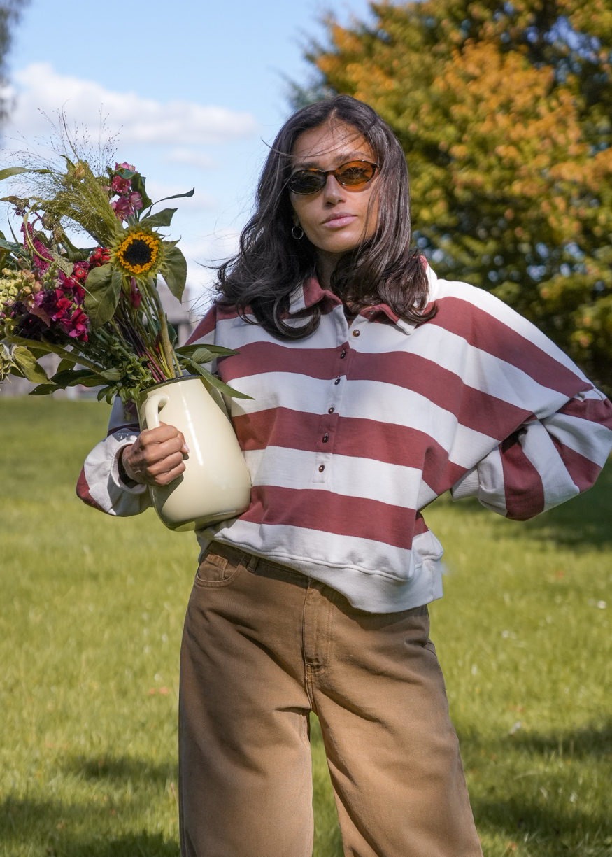 Emile et Ida Ecru & Brick Striped Rugby Sweat