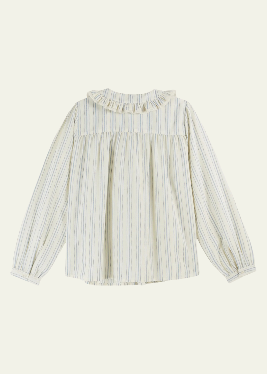 Emile et Ida Ecru Striped Ruffled Blouse