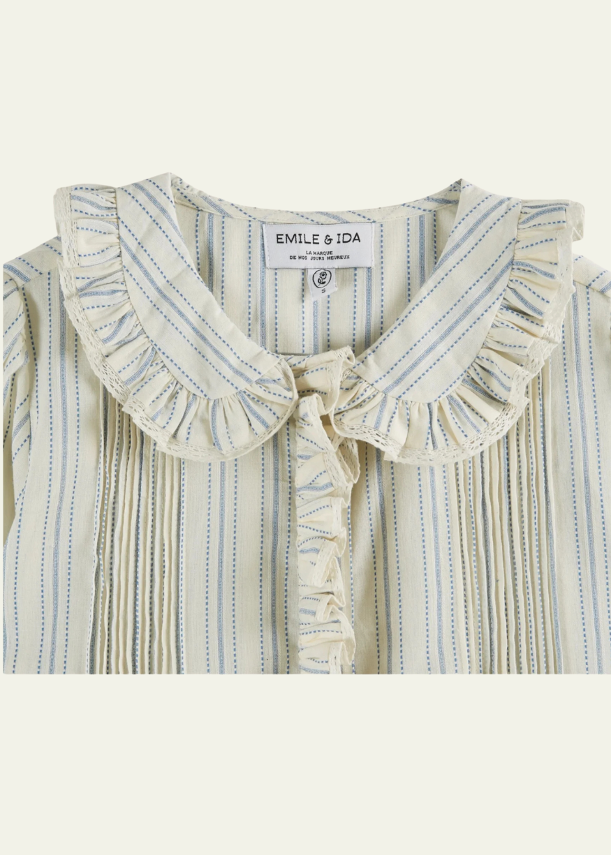 Emile et Ida Ecru Striped Ruffled Blouse