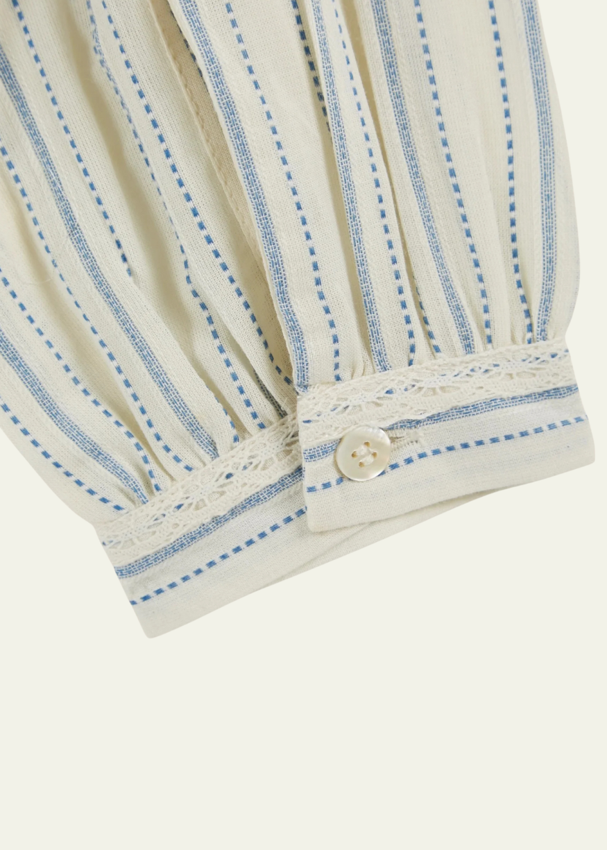 Emile et Ida Ecru Striped Ruffled Blouse