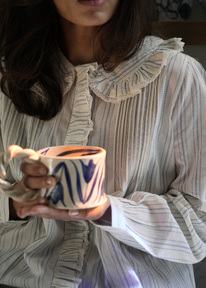 Emile et Ida Ecru Striped Ruffled Blouse