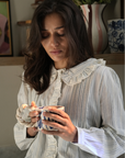 Emile et Ida Ecru Striped Ruffled Blouse