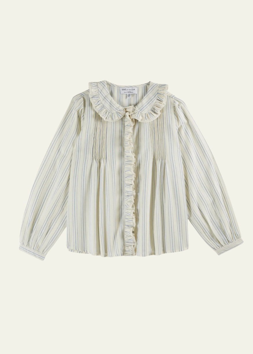 Emile et Ida Ecru Striped Ruffled Blouse