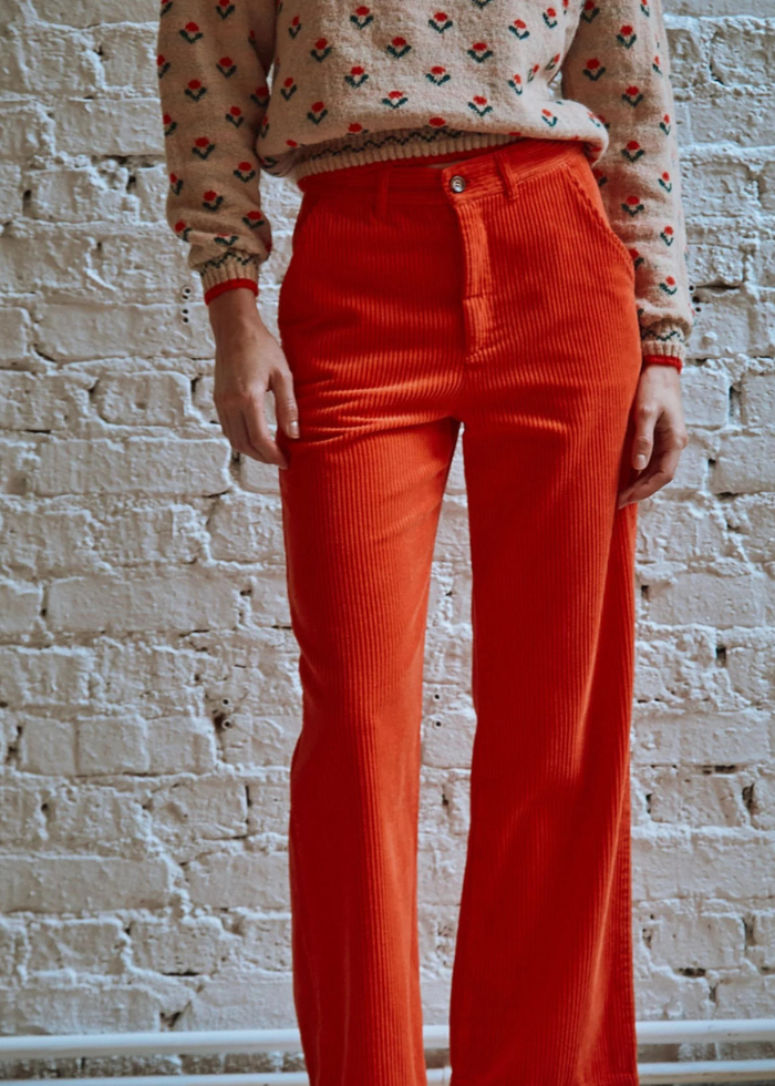 Emile et Ida Orange Wide-Leg Velvet Trousers