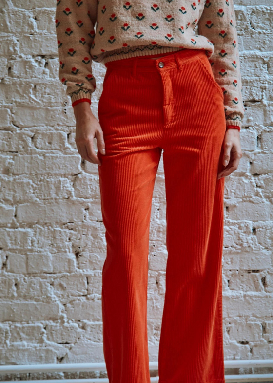 Emile et Ida Orange Wide-Leg Velvet Trousers