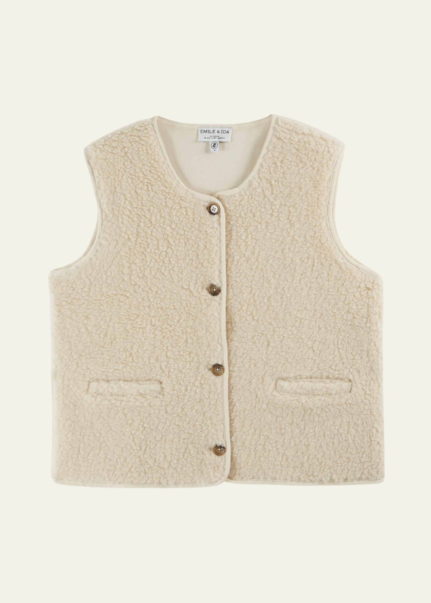 Emile et Ida Sleeveless Sherpa Jacket in Cream