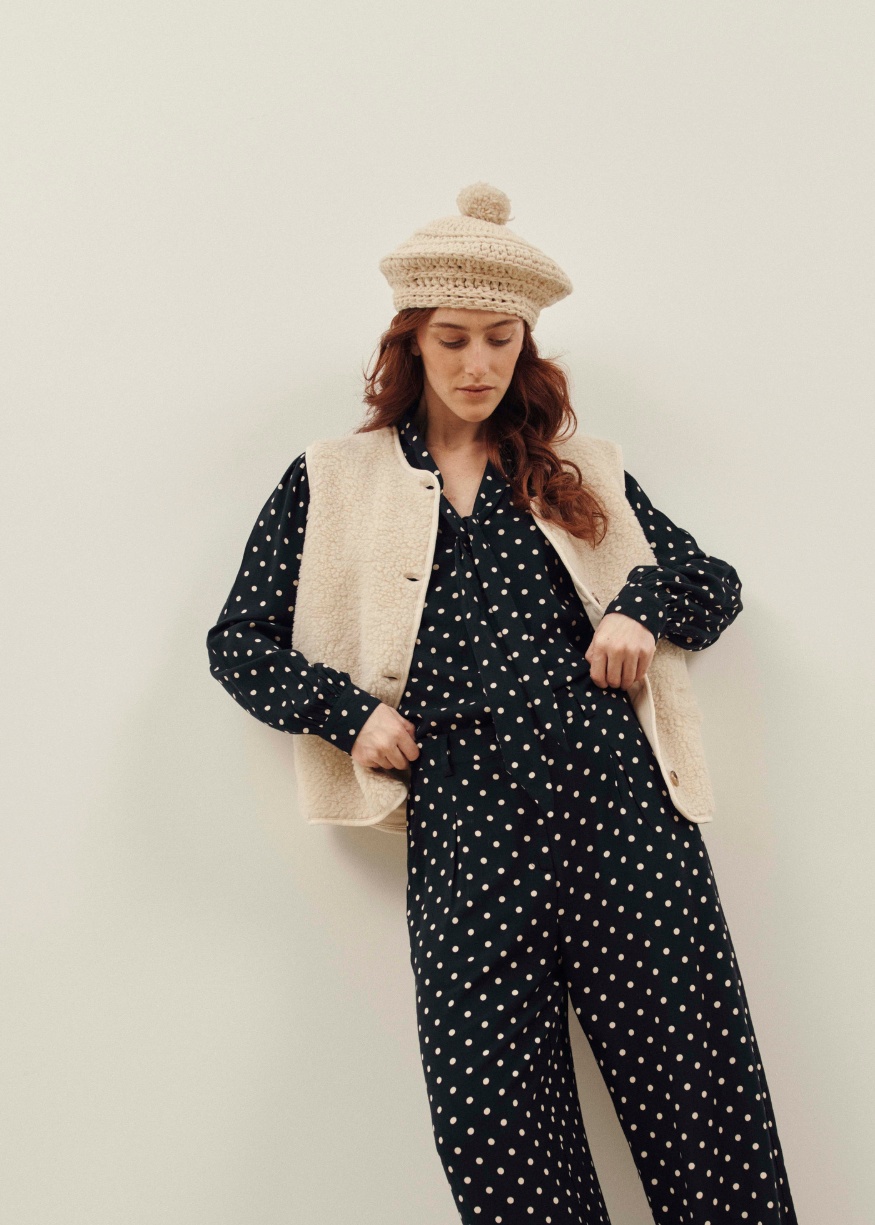 Emile et Ida Sleeveless Sherpa Jacket in Cream