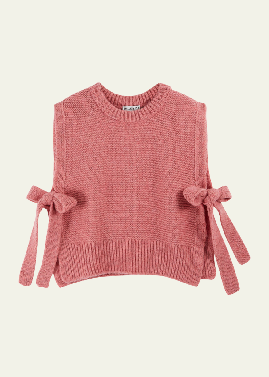 Emile et Ida Very Soft Pink Sleeveless Knotted Sweater
