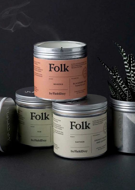 FieldDay 'Gather' Folk Tin Candle - Fireside & Leather