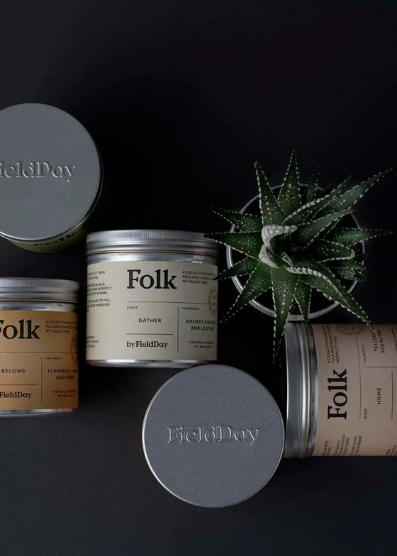 FieldDay 'Gather' Folk Tin Candle - Fireside & Leather