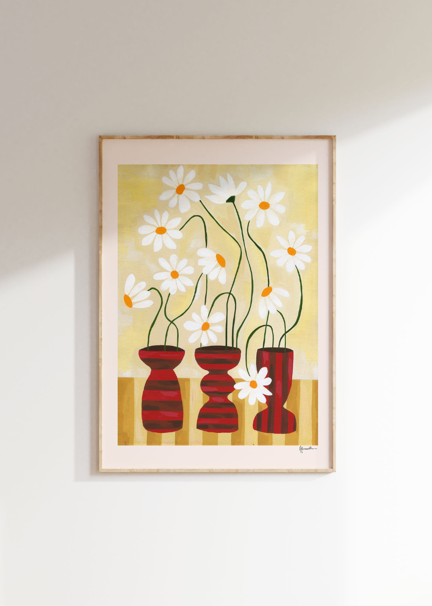 Frankie Penwill - Daisies in Mini Striped Vases Fine Art Print