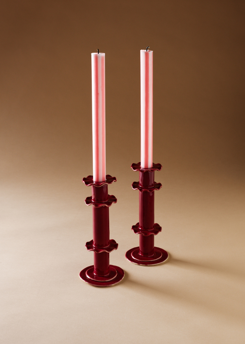 Frilly Candlestick — Tall-burgundy