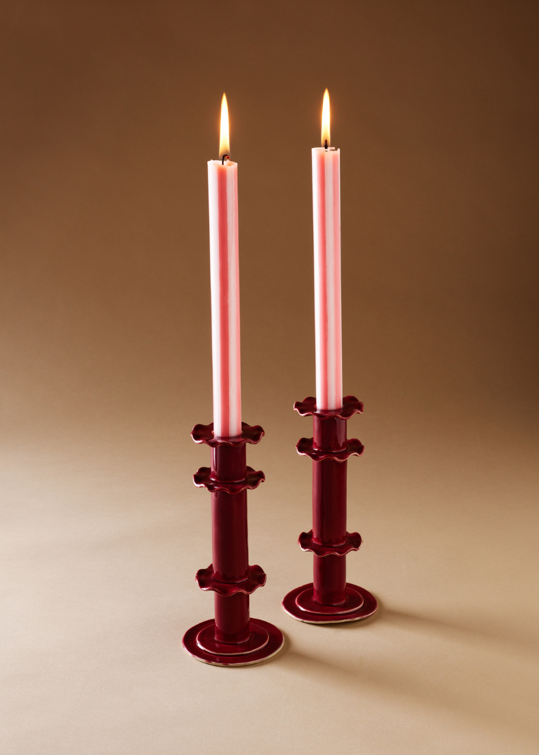 Frilly Candlestick — Tall-burgundy