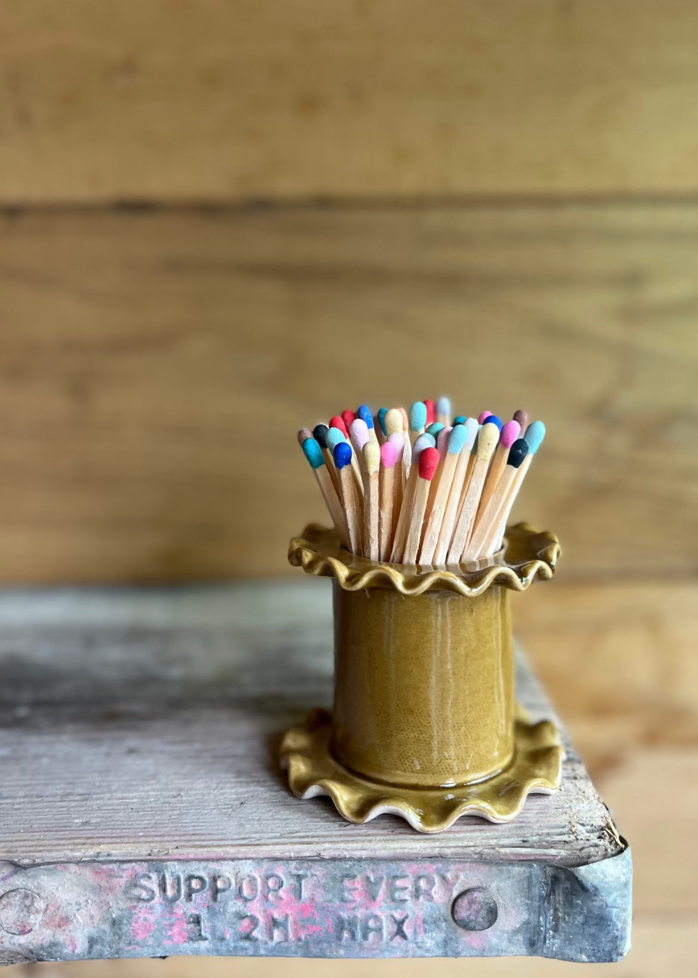 Frilly Ceramic Matchstick Holder Pot in Honey