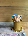 Frilly Ceramic Matchstick Holder Pot in Honey
