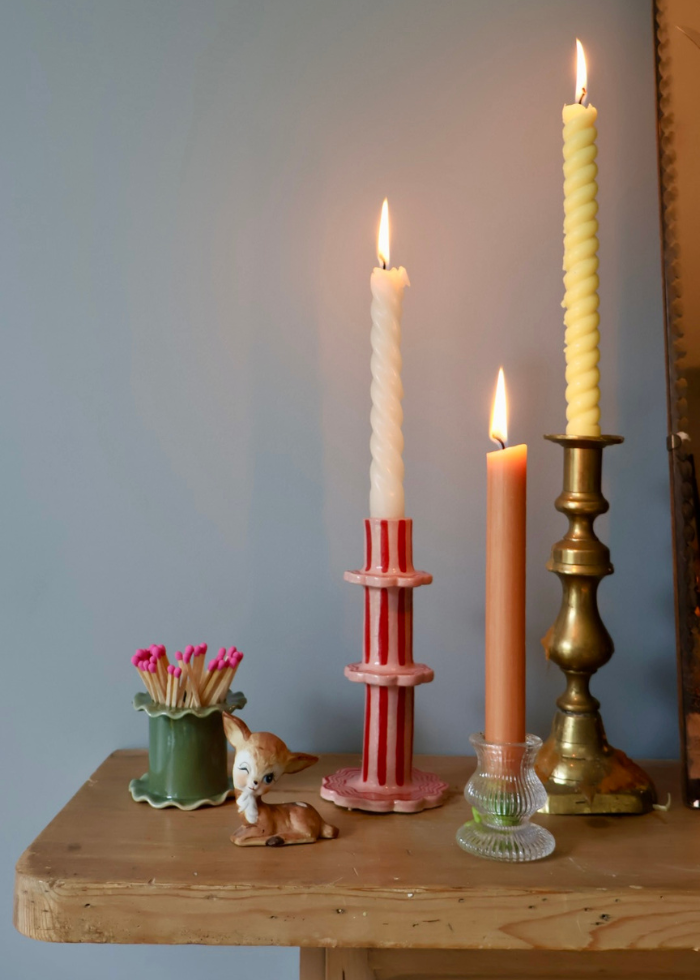 Frilly Ceramic Matchstick Pot in Green