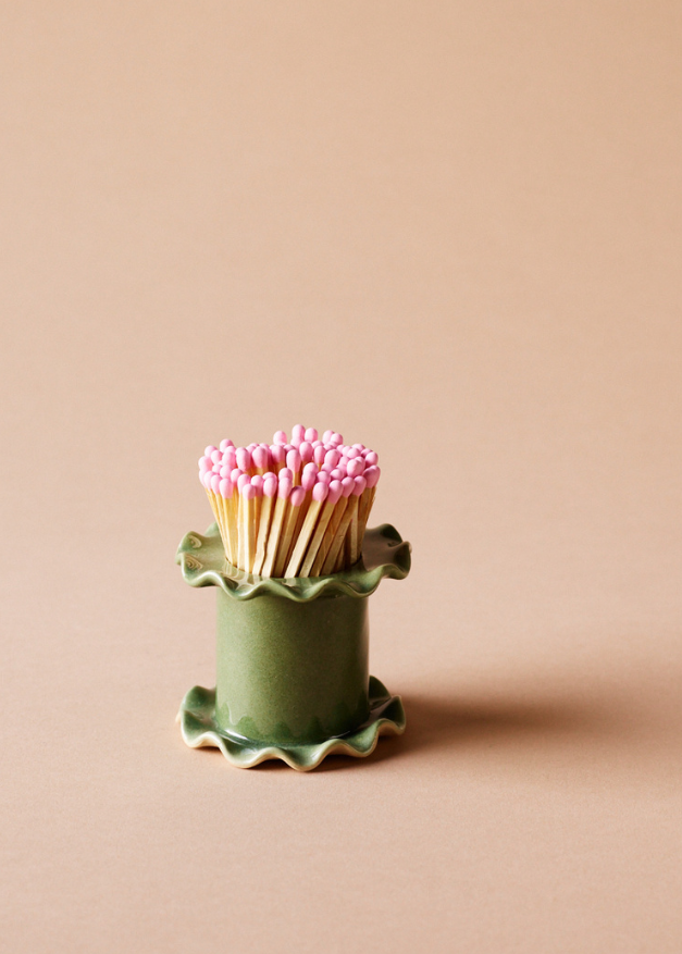 Frilly Ceramic Matchstick Pot in Green