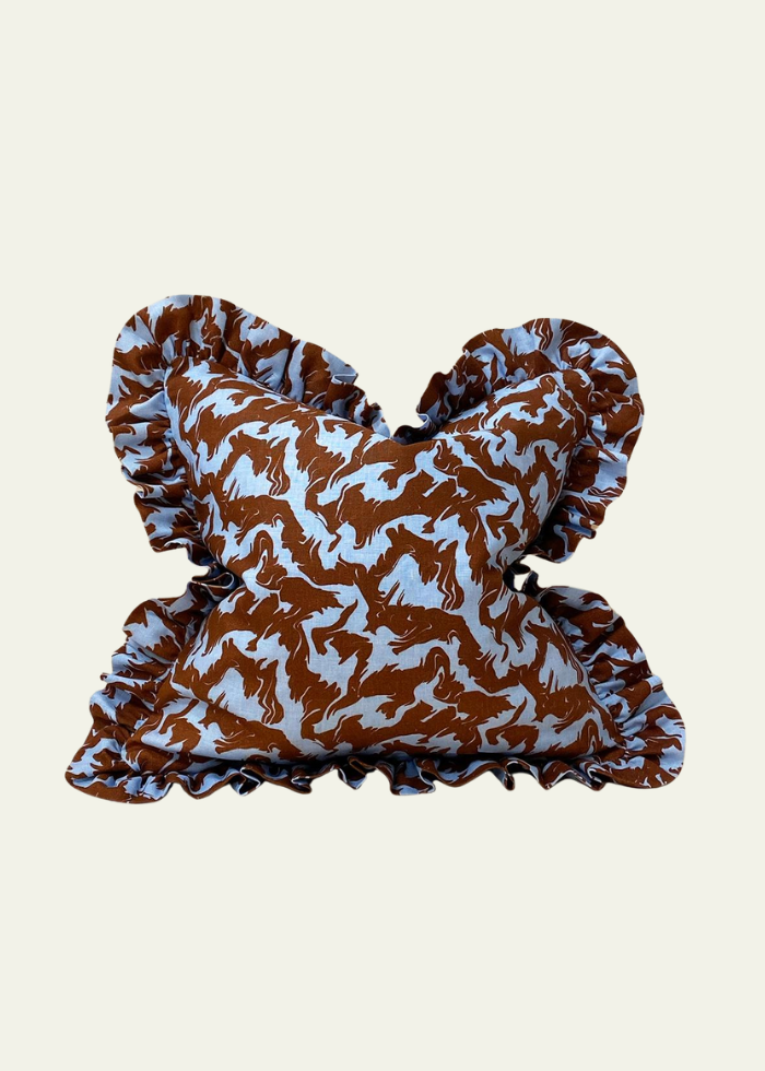 Gilbert Ruffle Cushion Cover in Brown & Blue