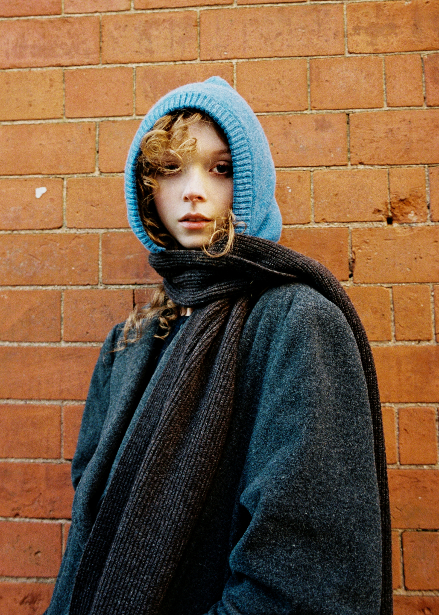 HADES Wool The Hooded Scarf | Tobacco Brown & Blue