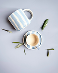 Hand-Painted Striped Mug in Light Blue